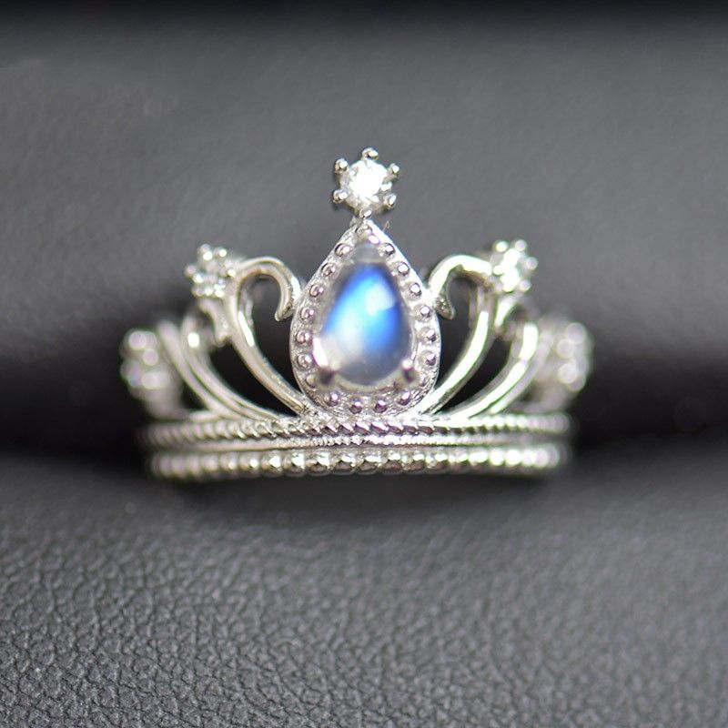 Bague De Fiançailles Couronne De Pierre De Lune Incrustée En Argent S925 Attrayante Et Chaude