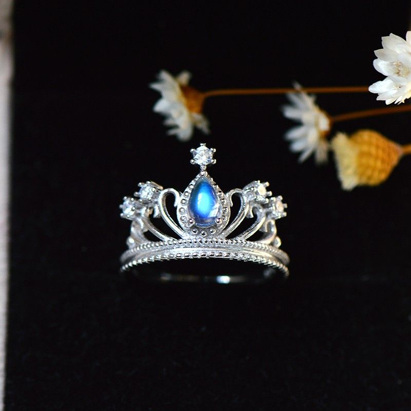 Bague De Fiançailles Couronne De Pierre De Lune Incrustée En Argent S925 Attrayante Et Chaude