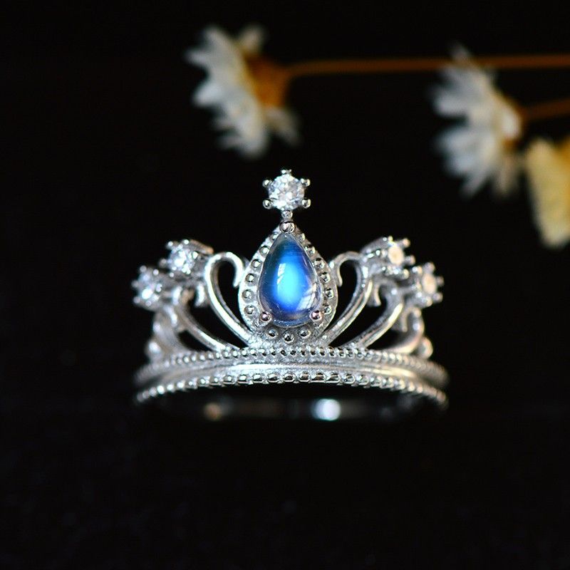 Bague De Fiançailles Couronne De Pierre De Lune Incrustée En Argent S925 Attrayante Et Chaude