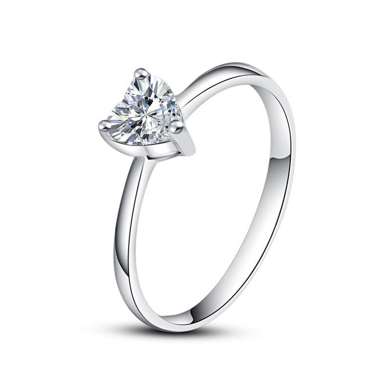 Bague De Fiançailles CZ En Forme De Coeur Incrustée En Argent Sterling 925 Simple Romantique