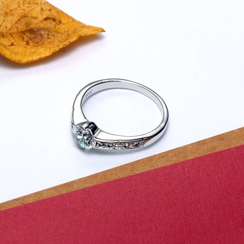 Bague De Fiançailles CZ Incrustée En Argent Sterling 925 Avec Incrustation D'or