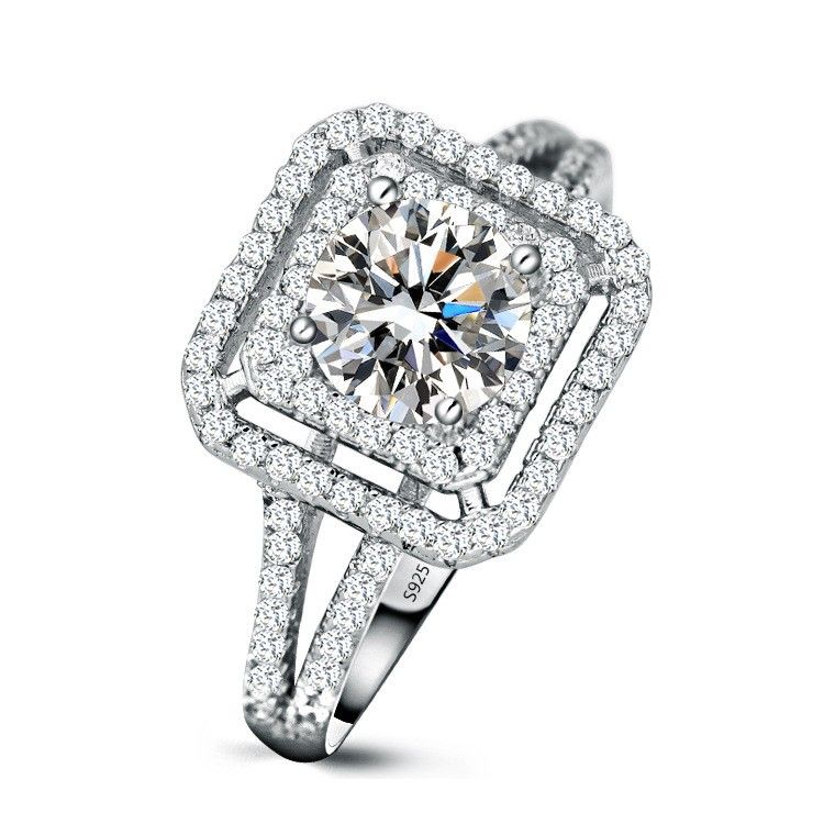 Bague De Fiançailles CZ Taille Princesse S925 Rétro Exagérée Incrustée En Argent