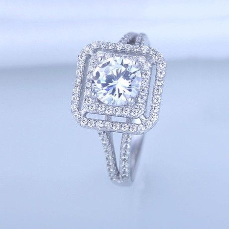 Bague De Fiançailles CZ Taille Princesse S925 Rétro Exagérée Incrustée En Argent