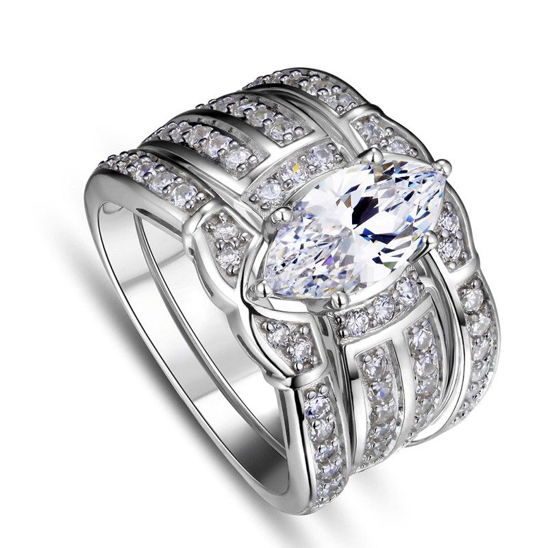 Bague De Fiançailles En Diamant Suisse De Luxe En Argent Plaqué Rhodium S925 Atmosphérique Européenne Et Américaine