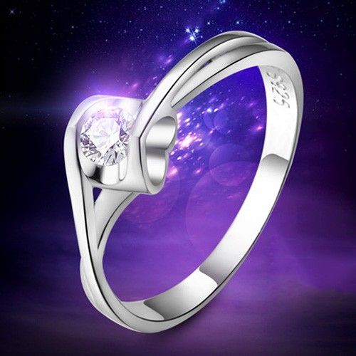 Bague De Fiançailles En Forme De Coeur En Argent Sterling 925 Avec Incrustation De CZ