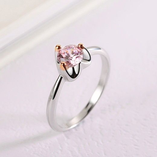 Bague De Fiançailles En Forme De Coeur Avec Zircon Cubique Rose Plaqué Argent 925