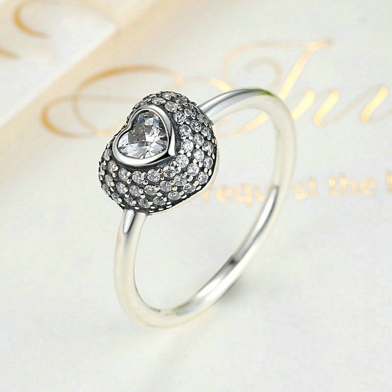 Bague De Fiançailles En Forme De Coeur Mince Personnalisée En Argent Sterling S925