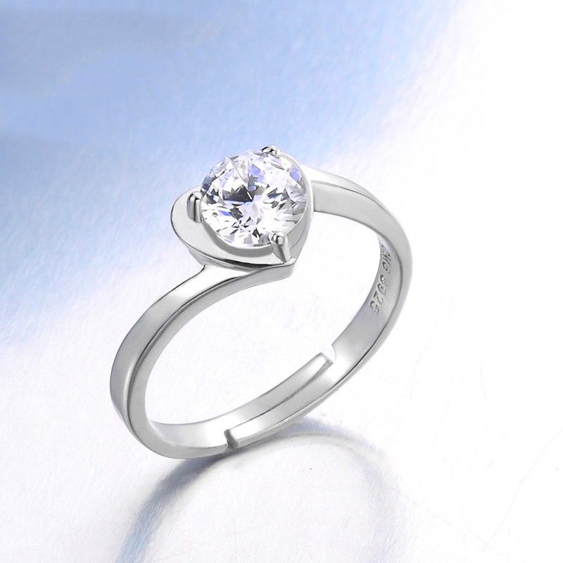 Bague De Fiançailles En Forme De Coeur S925 En Argent Incrusté De Zircone Cubique