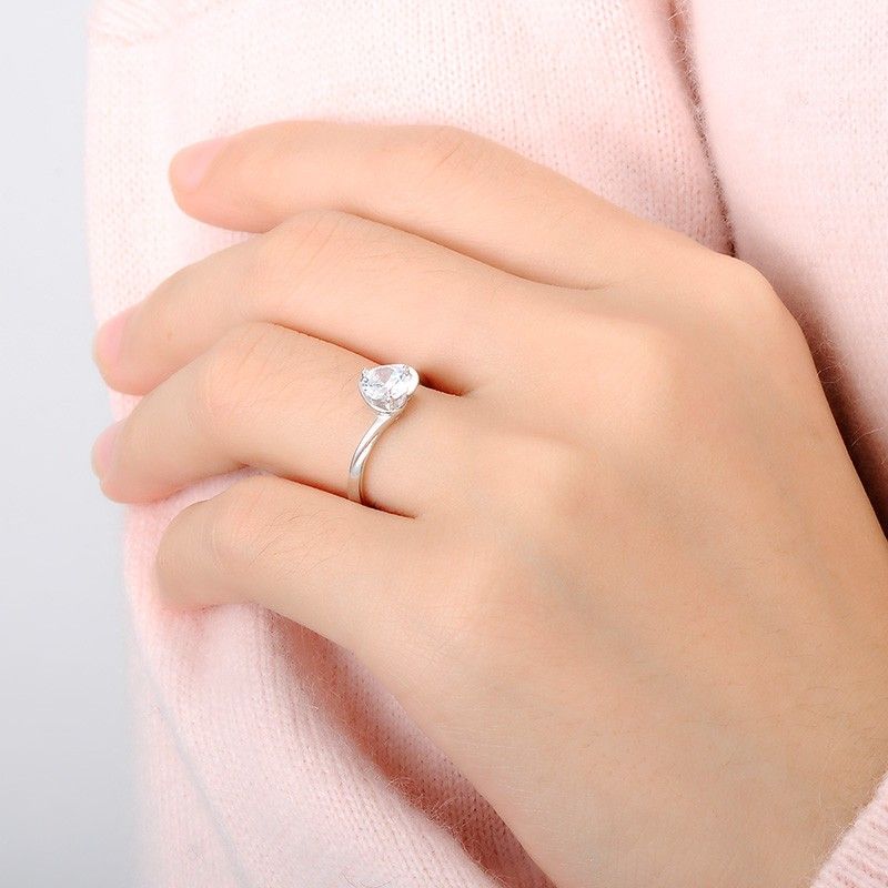 Bague De Fiançailles En Forme De Coeur S925 En Argent Incrusté De Zircone Cubique