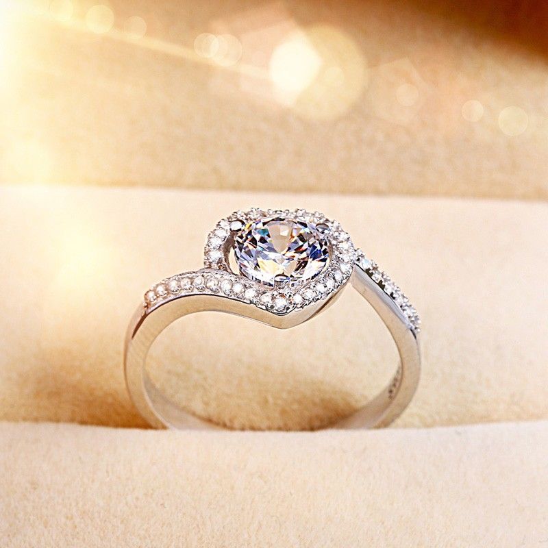 Bague De Fiançailles En Forme De Coeur S925 Incrustée D'argent Belle Brillance Avec Zircone Cubique