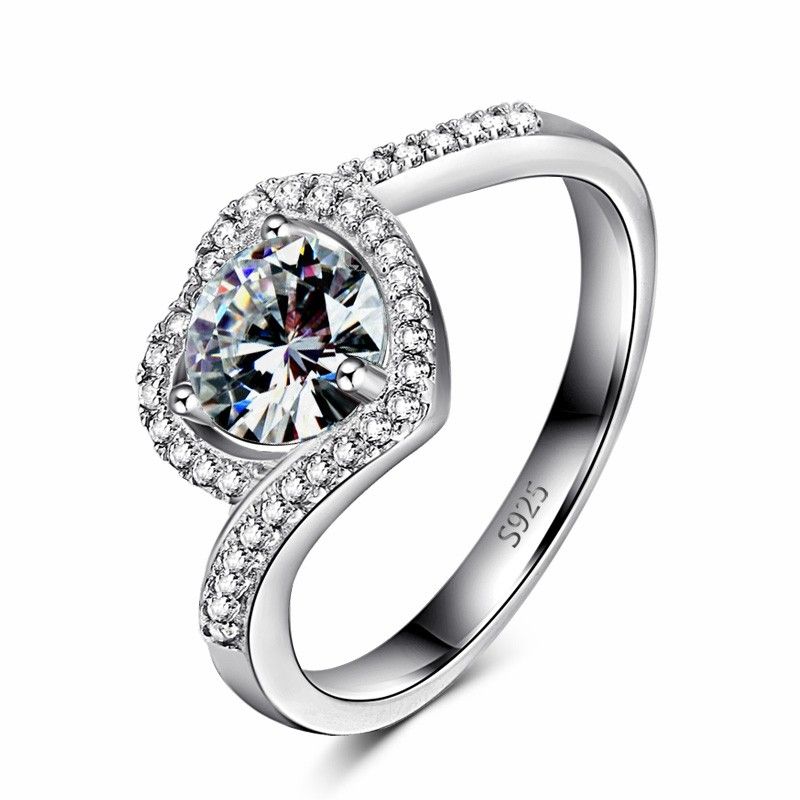 Bague De Fiançailles En Forme De Coeur S925 Incrustée D'argent Belle Brillance Avec Zircone Cubique