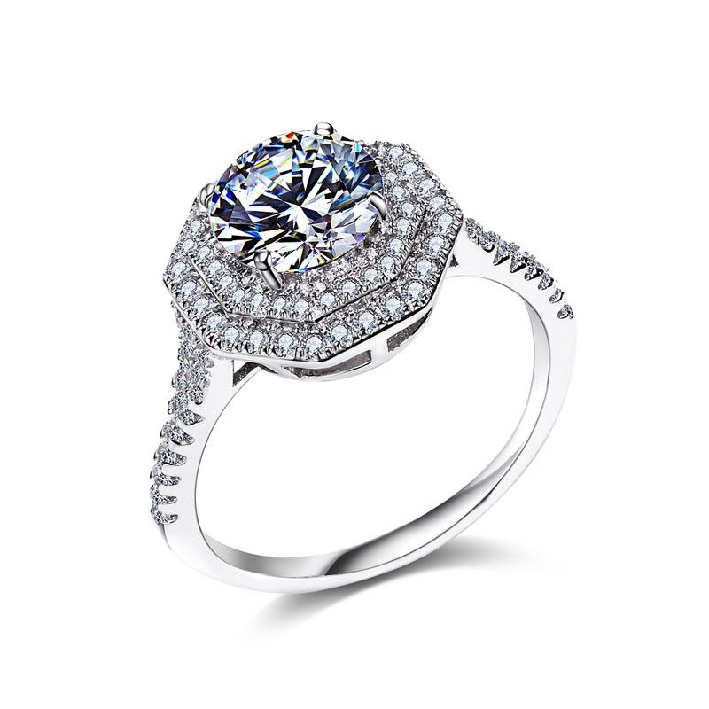 Bague De Fiançailles De Luxe De Luxe S925 En Argent Incrusté De Sparkle CZ