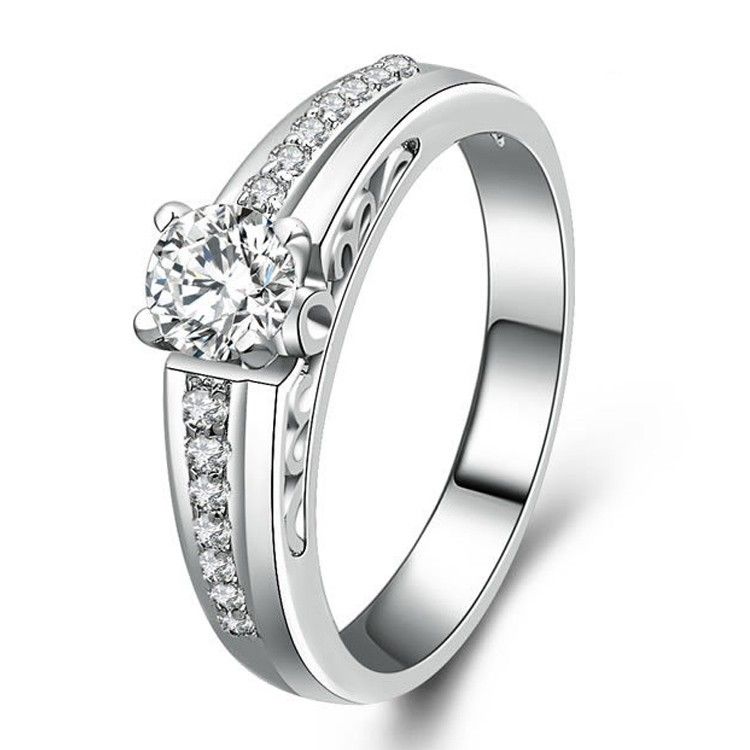 Bague De Fiançailles / Mariage En Argent Sterling 925 Incrusté De CZ