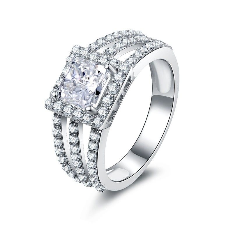 Bague De Fiançailles / Mariage En Argent Sterling 925 Sona Diamond À La Mode