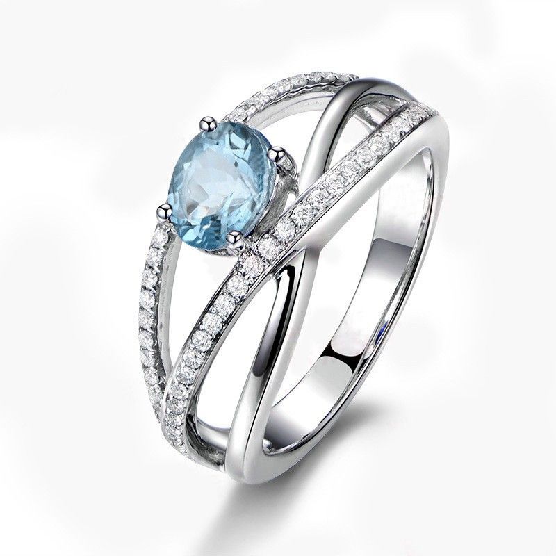 Bague De Fiançailles / Mariage En Argent Sterling Avec Topaze Bleue Naturelle Creuse Pour Elle