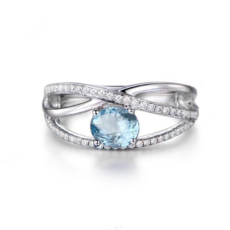 Bague De Fiançailles / Mariage En Argent Sterling Avec Topaze Bleue Naturelle Creuse Pour Elle