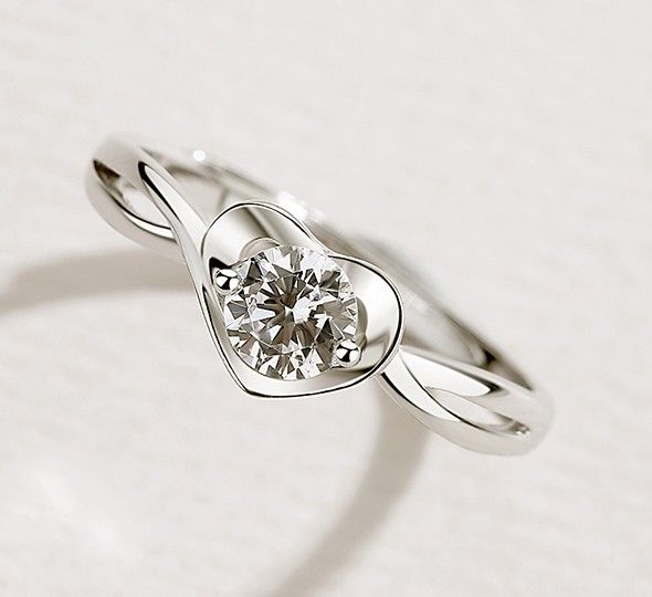 Bague De Fiançailles / Mariage En Argent Sterling S925 En Forme De Coeur Angel's Love Avec Boucle Ouverte Pour Elle