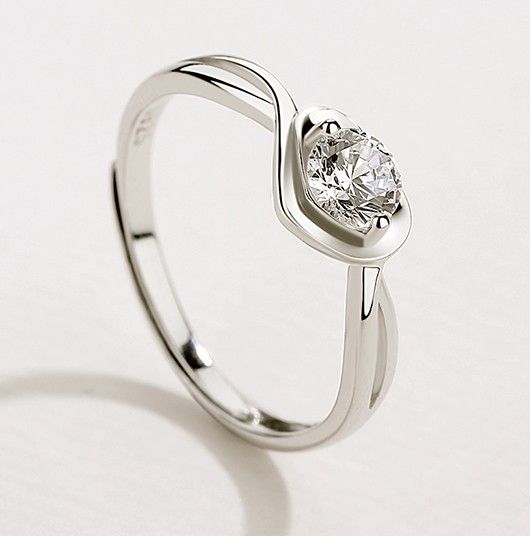 Bague De Fiançailles / Mariage En Argent Sterling S925 En Forme De Coeur Angel's Love Avec Boucle Ouverte Pour Elle