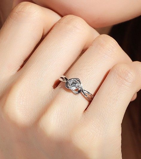 Bague De Fiançailles / Mariage En Argent Sterling S925 En Forme De Coeur Angel's Love Avec Boucle Ouverte Pour Elle