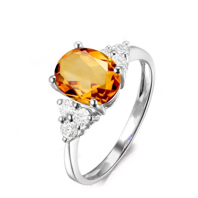 Bague De Fiançailles / Mariage Pour Dame En Argent Sterling Citrine Ovale Personnalisée