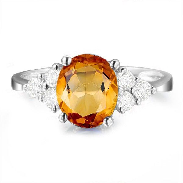 Bague De Fiançailles / Mariage Pour Dame En Argent Sterling Citrine Ovale Personnalisée