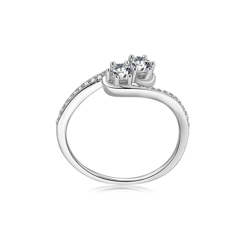 Bague De Fiançailles / Mariage Pour Dame En Argent Sterling À Double Diamant Sona