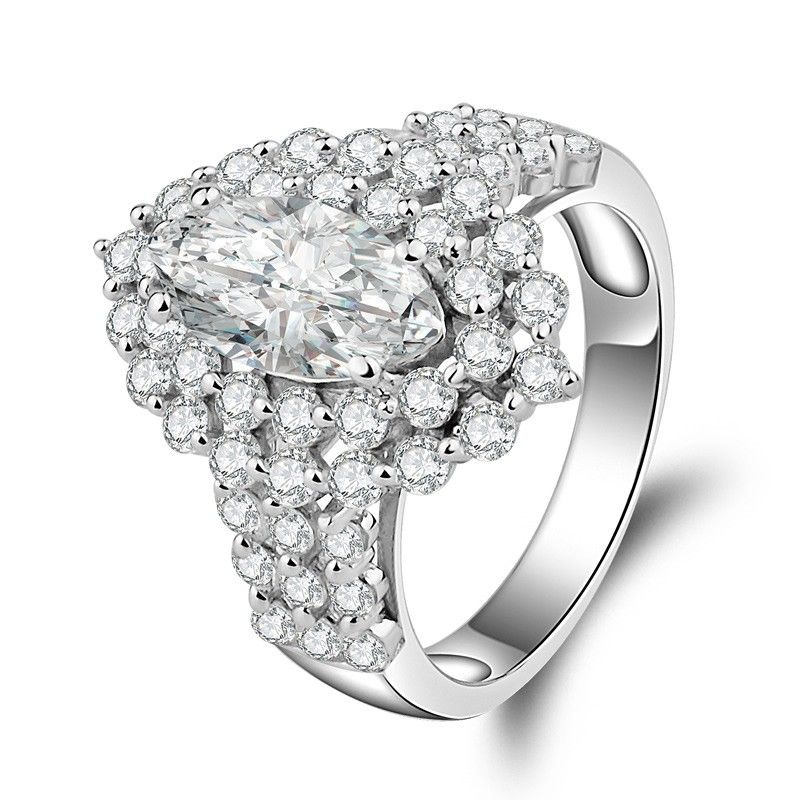 Bague De Fiançailles / Mariage Pour Dame En Argent Sterling S925 Avec Diamant Simulé Haut De Gamme