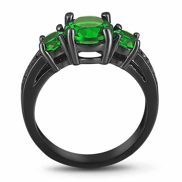 Bague De Fiançailles / Mariage Émeraude Exquise Bague Plaquée Or Noir Pour Femme