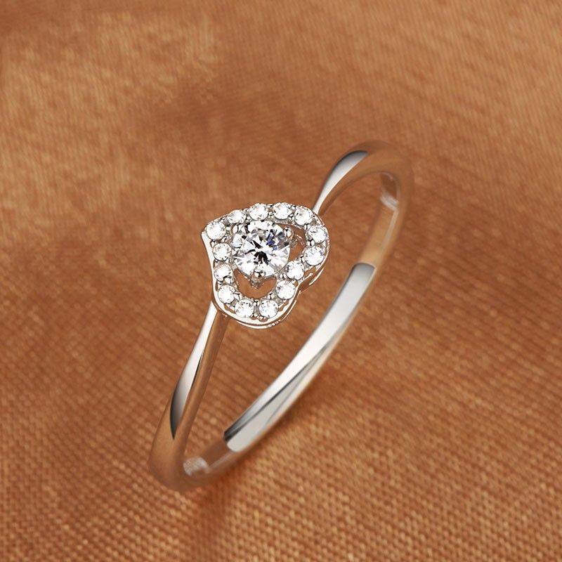 Bague De Fiançailles / Mariage En Forme De Coeur En Argent Sterling 925