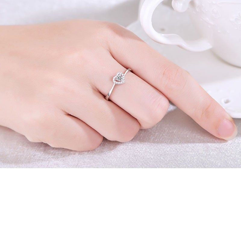 Bague De Fiançailles / Mariage En Forme De Coeur En Argent Sterling 925