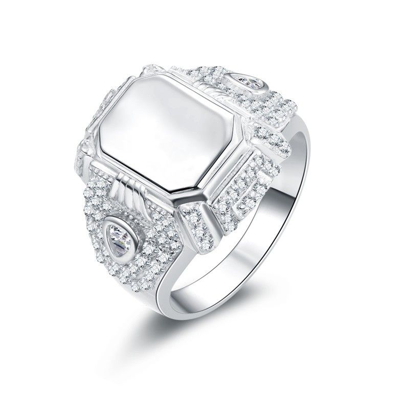 Bague De Fiançailles / Mariage De Forme Géométrique En Argent Sterling Haut De Gamme Pour Lui