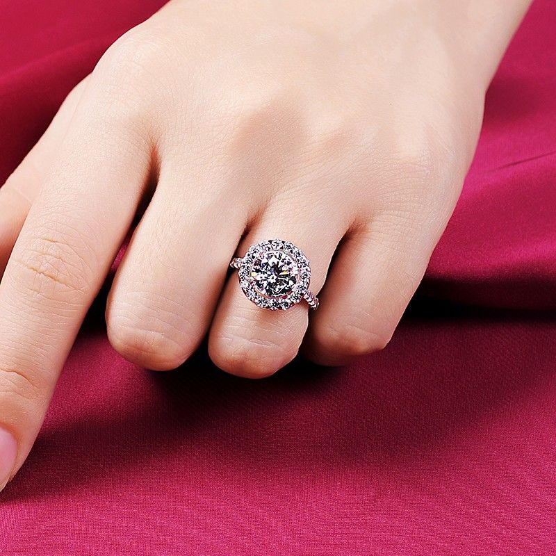 Bague De Fiançailles / Mariage / Promesse En Diamant Simulé De 3.0 Carats Pour Elle