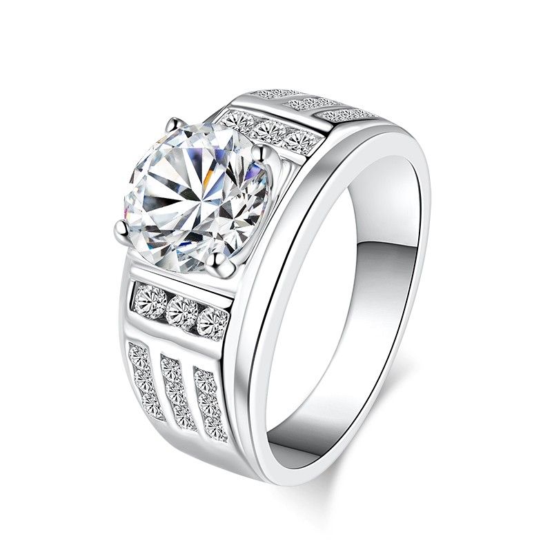 Bague De Fiançailles / Mariage / Promesse En Diamant Simulé De 3.0 Carats Pour Lui