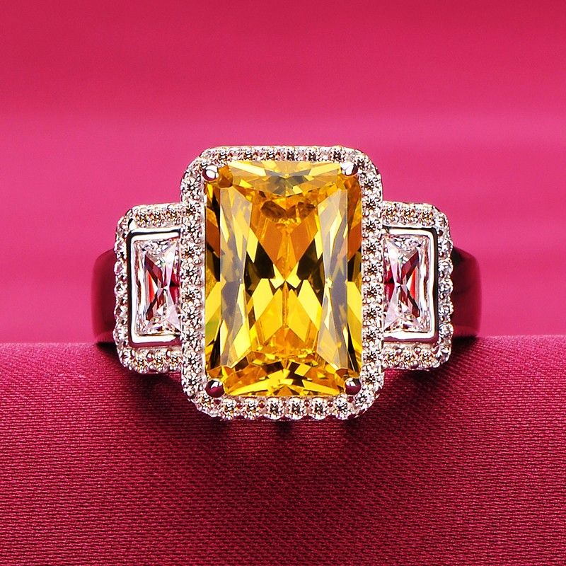 Bague De Fiançailles / Mariage / Promesse De Diamant Simulé Blanc Jaune De 3.0 Carats Pour Elle