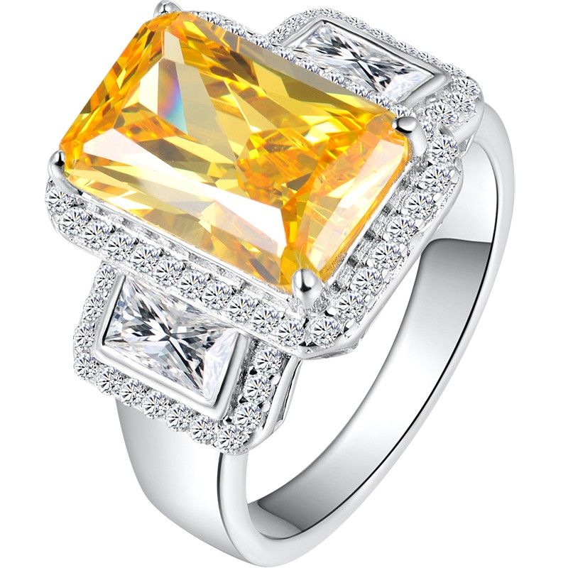 Bague De Fiançailles / Mariage / Promesse De Diamant Simulé Blanc Jaune De 3.0 Carats Pour Elle