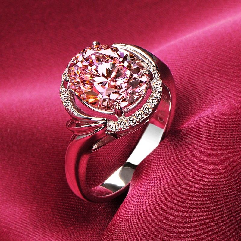 Bague De Fiançailles / Mariage / Promesse De Diamant Simulé Jaune Rose De 3.0 Carats Pour Elle