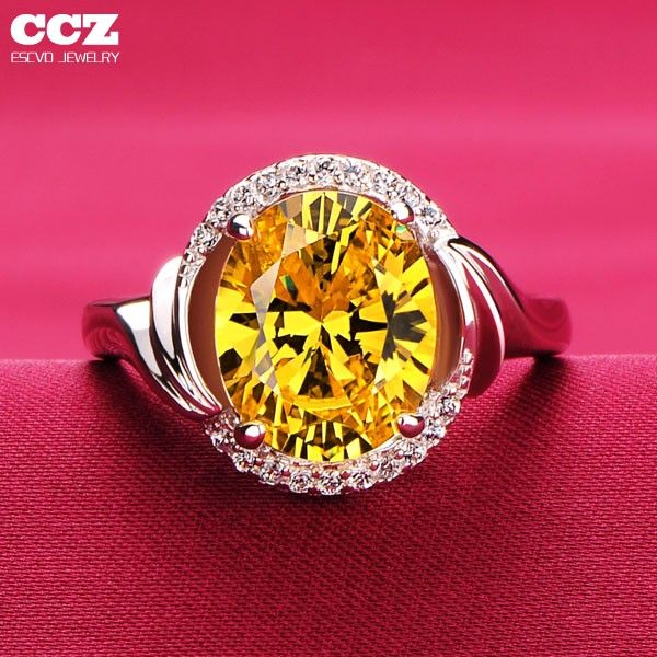 Bague De Fiançailles / Mariage / Promesse De Diamant Simulé Jaune Rose De 3.0 Carats Pour Elle