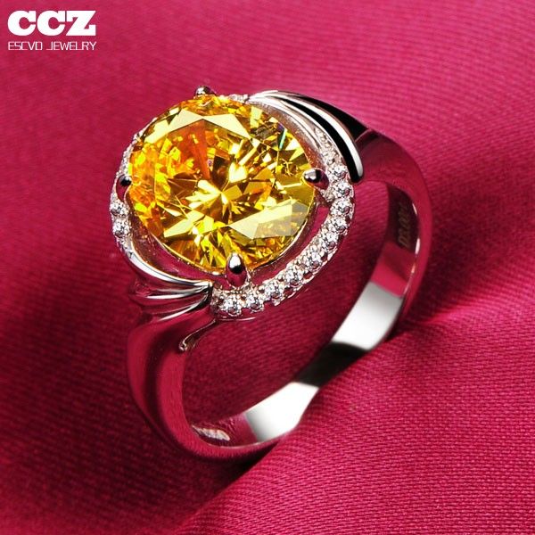 Bague De Fiançailles / Mariage / Promesse De Diamant Simulé Jaune Rose De 3.0 Carats Pour Elle