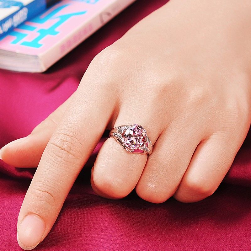 Bague De Fiançailles / Mariage / Promesse De Diamant Simulé Rose De 3.0 Carats Pour Elle