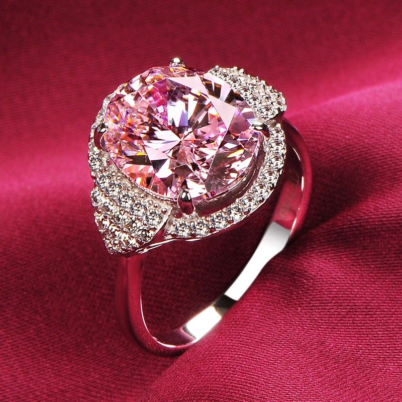 Bague De Fiançailles / Mariage / Promesse De Diamant Simulé Rose De 4.0 Carats Pour Elle