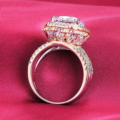 Bague De Fiançailles / Mariage / Promesse En Or Rose Simulée De 4.0 Carats Pour Elle