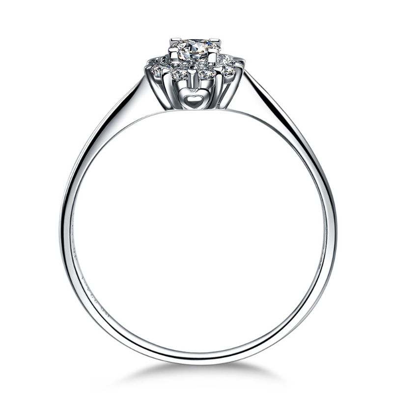 Bague De Fiançailles En Or Blanc 18 Carats Plaquée En Argent Sterling CZ 925 Incrusté En Trois Dimensions De Luxe