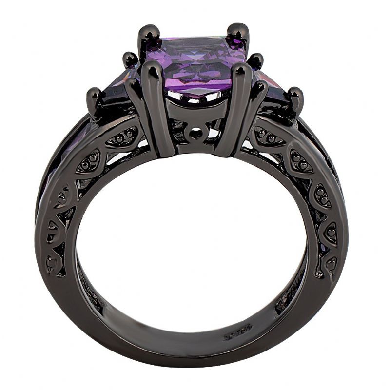 Bague De Fiançailles En Or Noir Incrusté De Zircone Cubique Avec Atmosphère Luxueuse Classique