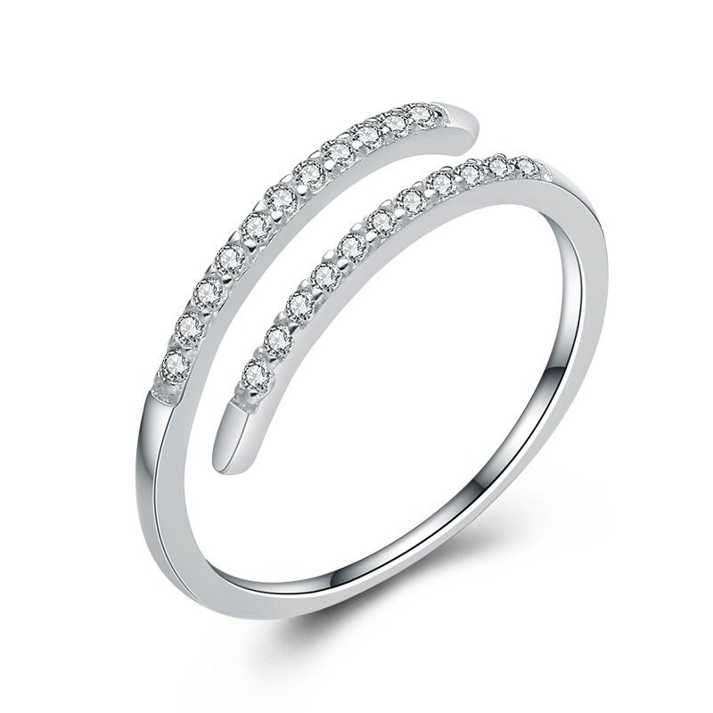 Bague De Fiançailles Ouverture CZ En Argent Sterling 925 Simple Et Mince