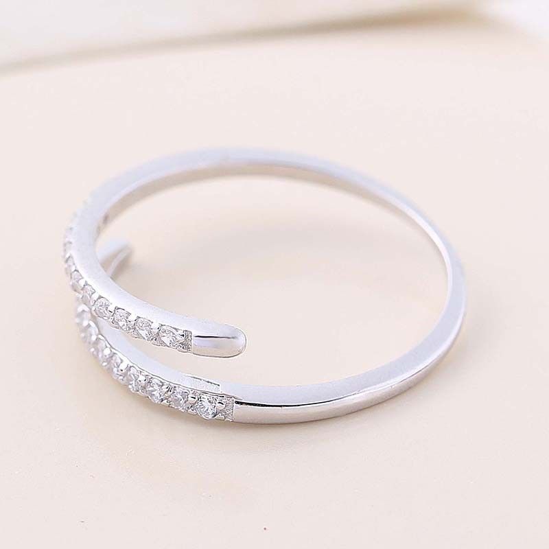 Bague De Fiançailles Ouverture CZ En Argent Sterling 925 Simple Et Mince