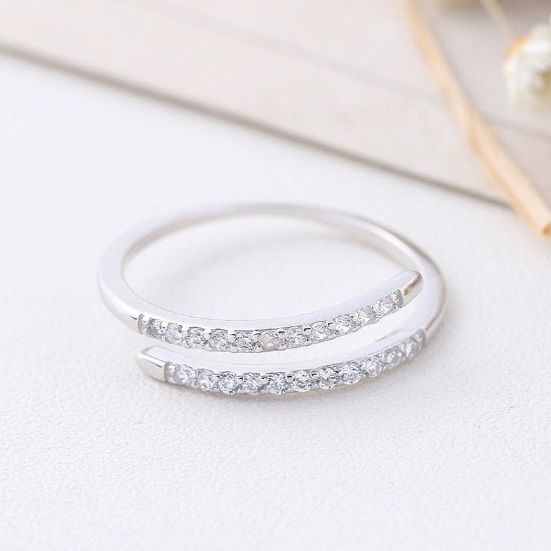 Bague De Fiançailles Ouverture CZ En Argent Sterling 925 Simple Et Mince