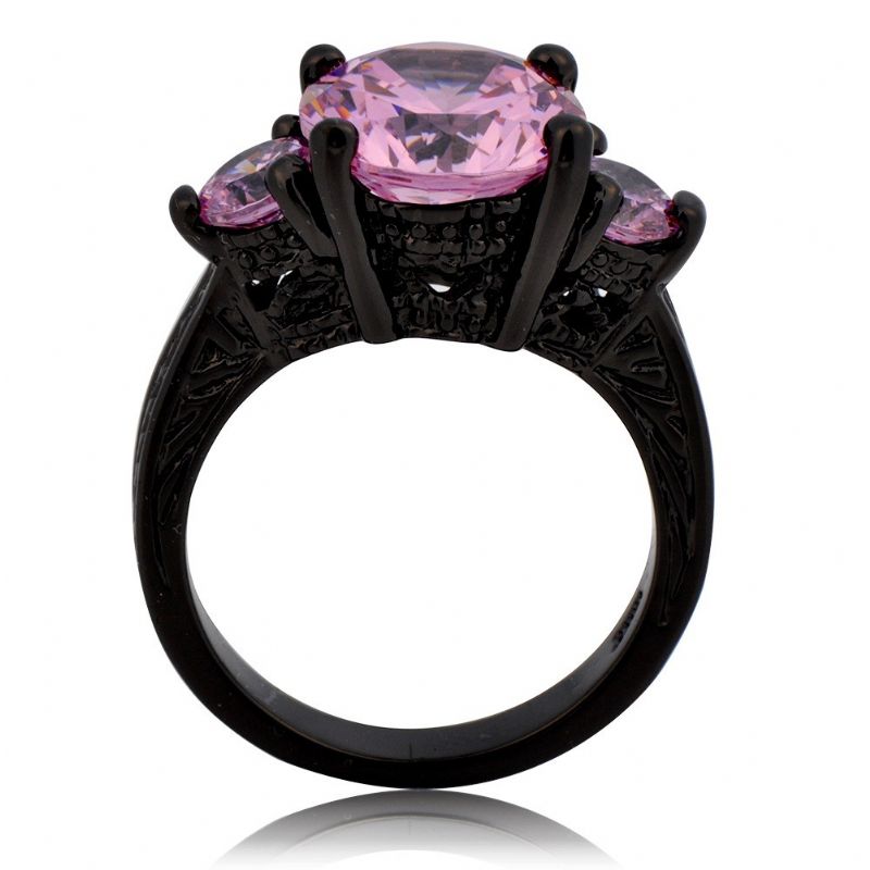 Bague De Fiançailles / Bague De Fiançailles Plaquée Or Noir 10kt Pour Dame En Saphir Rose Taille Ronde