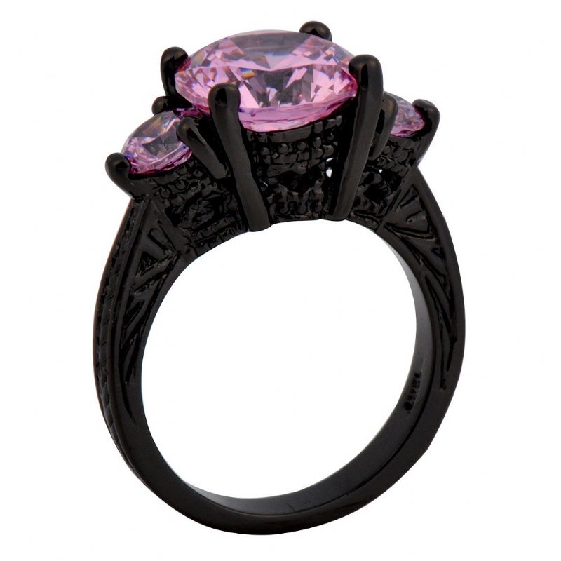 Bague De Fiançailles / Bague De Fiançailles Plaquée Or Noir 10kt Pour Dame En Saphir Rose Taille Ronde