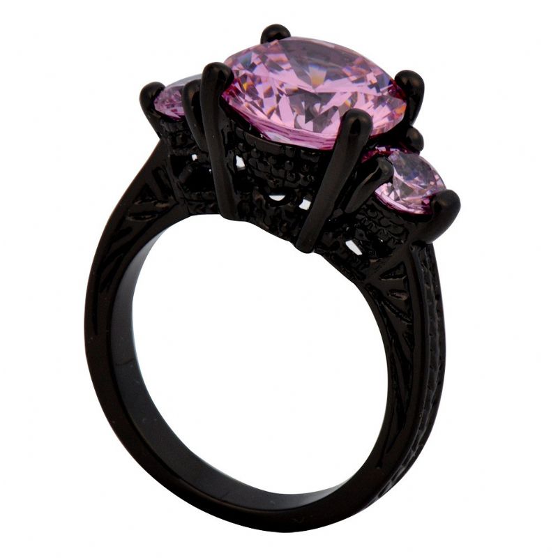 Bague De Fiançailles / Bague De Fiançailles Plaquée Or Noir 10kt Pour Dame En Saphir Rose Taille Ronde