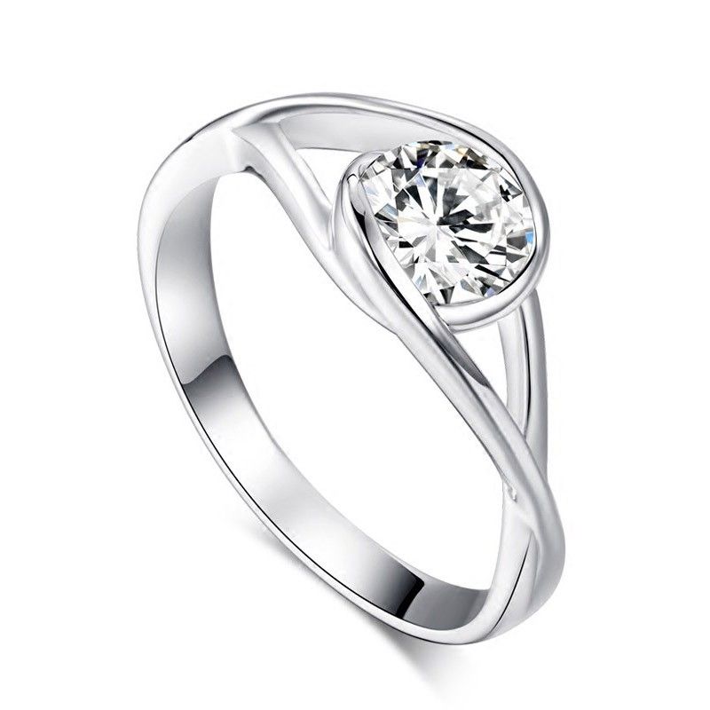 Bague De Fiançailles Simple De Mode Coréenne En Argent 925 Avec CZ